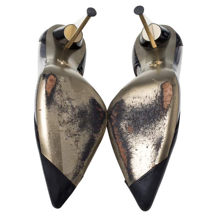 Pre Owned Dolce & Gabbana Black Patent Leather And PVC Pointed Toe Pumps Size 37