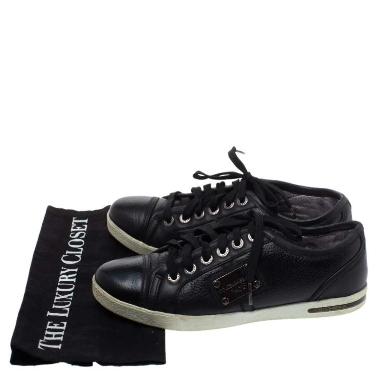 Pre Owned Dolce & Gabbana Black Leather Lace Low Top Sneakers Size 37