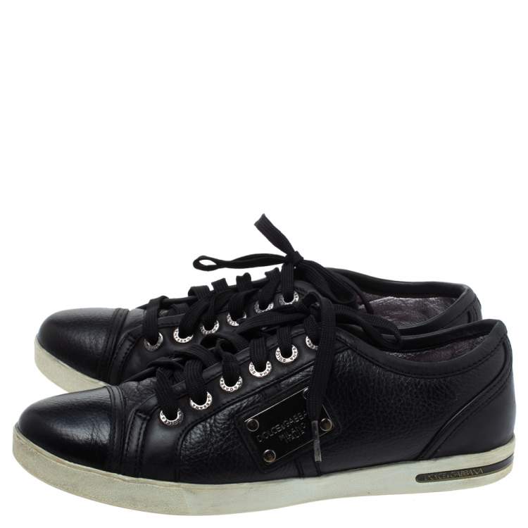 Pre Owned Dolce & Gabbana Black Leather Lace Low Top Sneakers Size 37