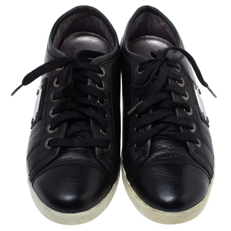 Pre Owned Dolce & Gabbana Black Leather Lace Low Top Sneakers Size 37
