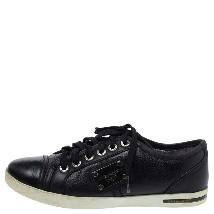 Pre Owned Dolce & Gabbana Black Leather Lace Low Top Sneakers Size 37