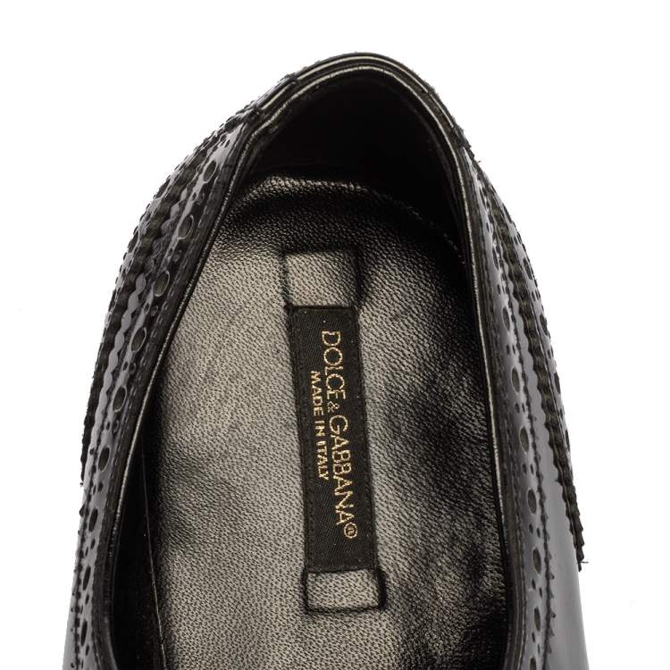 Pre Owned Dolce & Gabbana Black Brogue Leather Studded Embellished Lace Oxfords Size 39