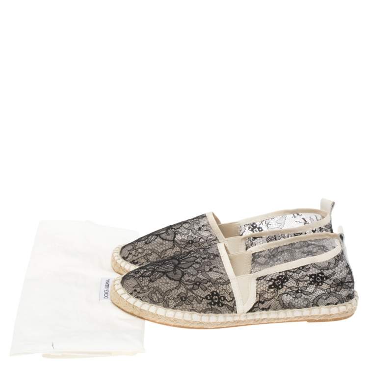 مملوكة مسبقًا Dolce & Gabbana Black/White Lace Espadrille Flats Size 38
