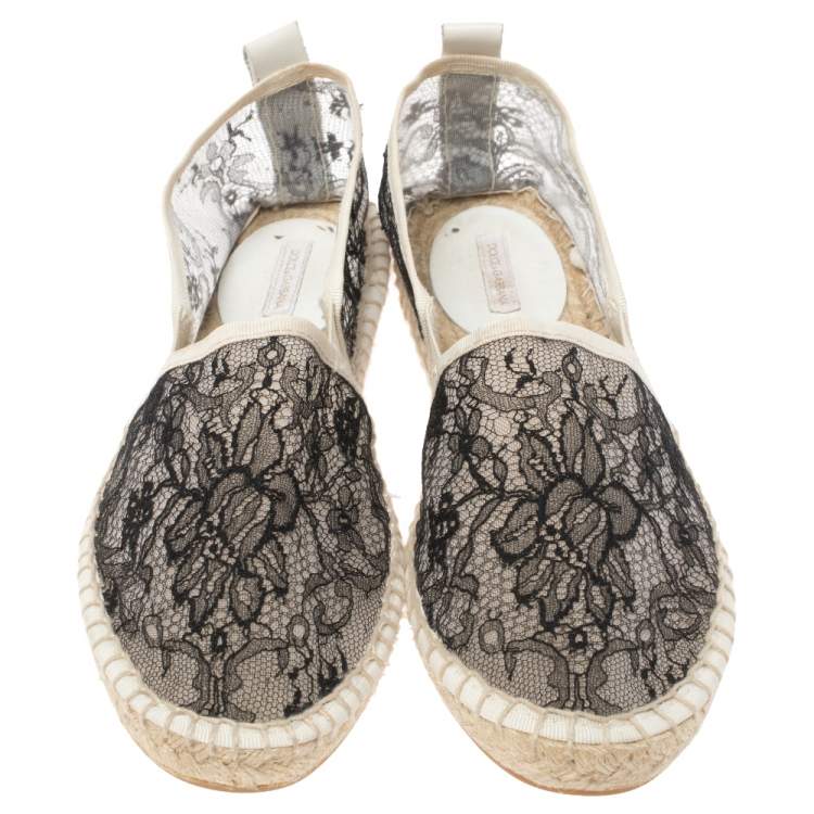 مملوكة مسبقًا Dolce & Gabbana Black/White Lace Espadrille Flats Size 38