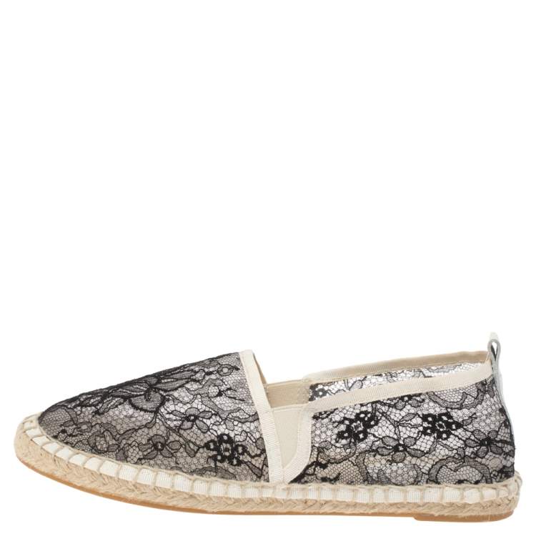 مملوكة مسبقًا Dolce & Gabbana Black/White Lace Espadrille Flats Size 38