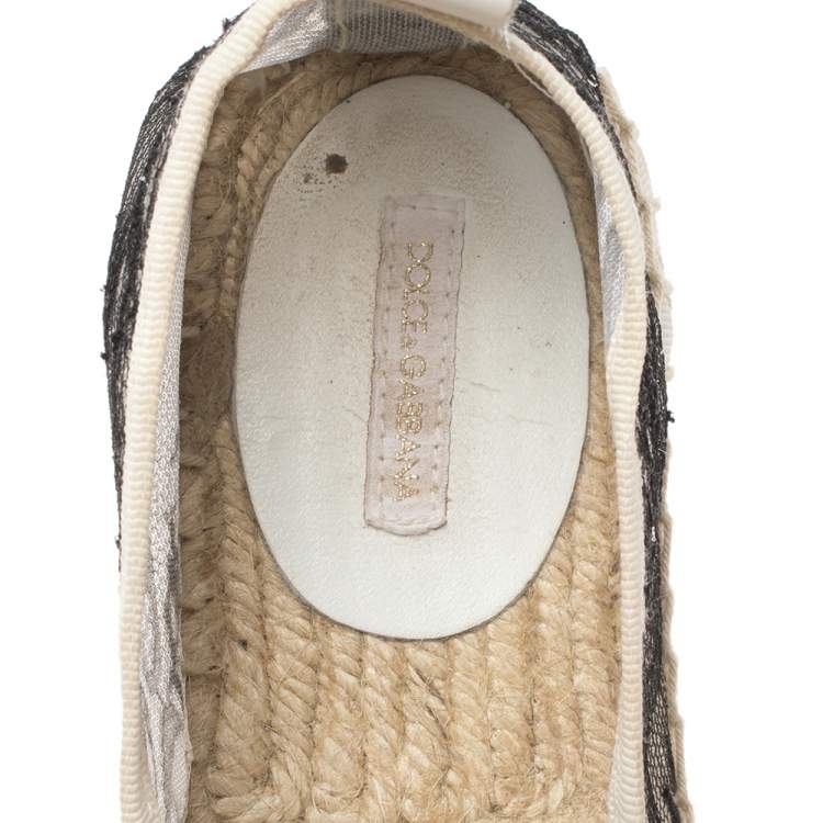 مملوكة مسبقًا Dolce & Gabbana Black/White Lace Espadrille Flats Size 38