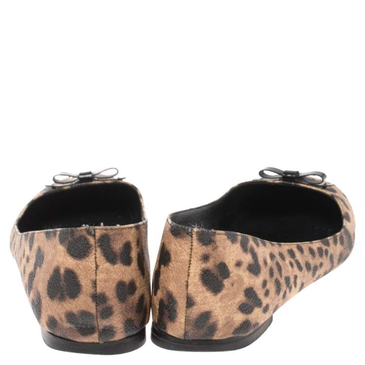 Pre Owned Dolce & Gabbana Brown Animal Print Canvas Bow Detail Ballet Flat Size 39
