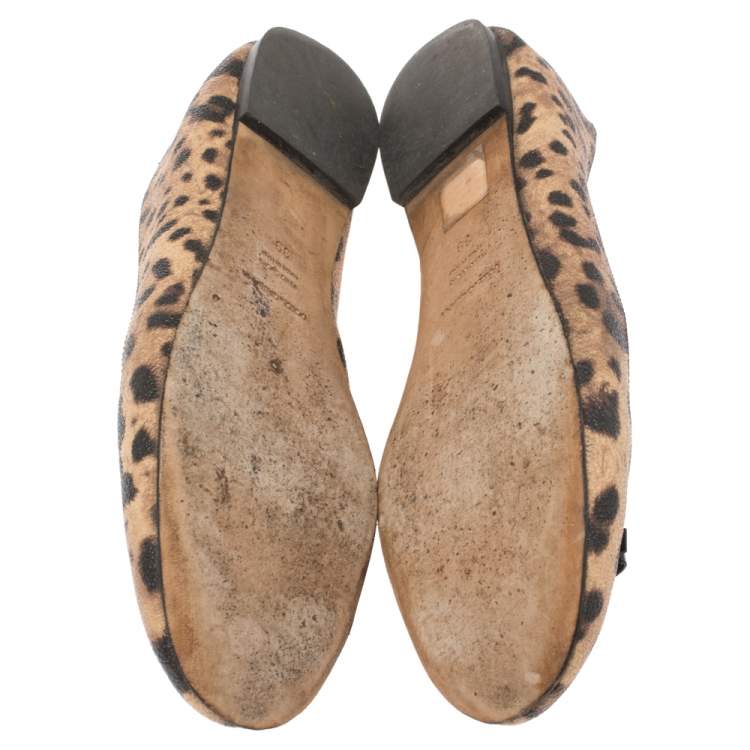 Pre Owned Dolce & Gabbana Brown Animal Print Canvas Bow Detail Ballet Flat Size 39