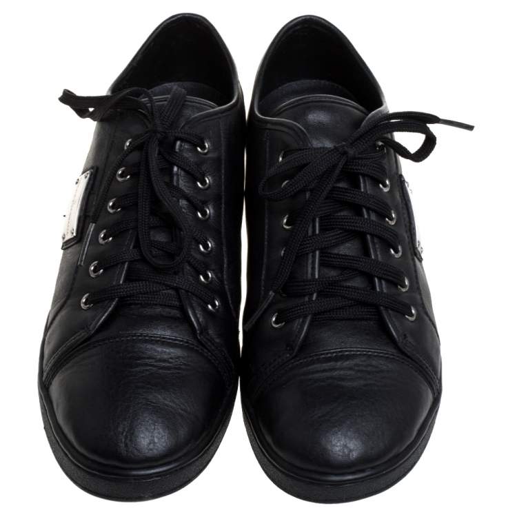 Pre Owned Dolce & Gabbana Black Leather Low Top Sneakers Size 37