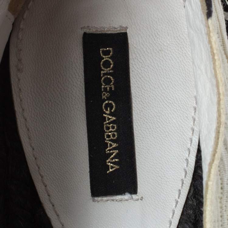 Pre Owned Dolce & Gabbana White Polka Dot Fabric Platform Flats Size 41