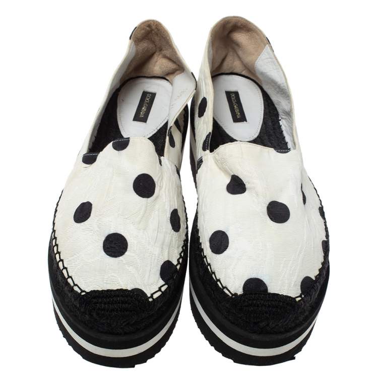 Pre Owned Dolce & Gabbana White Polka Dot Fabric Platform Flats Size 41