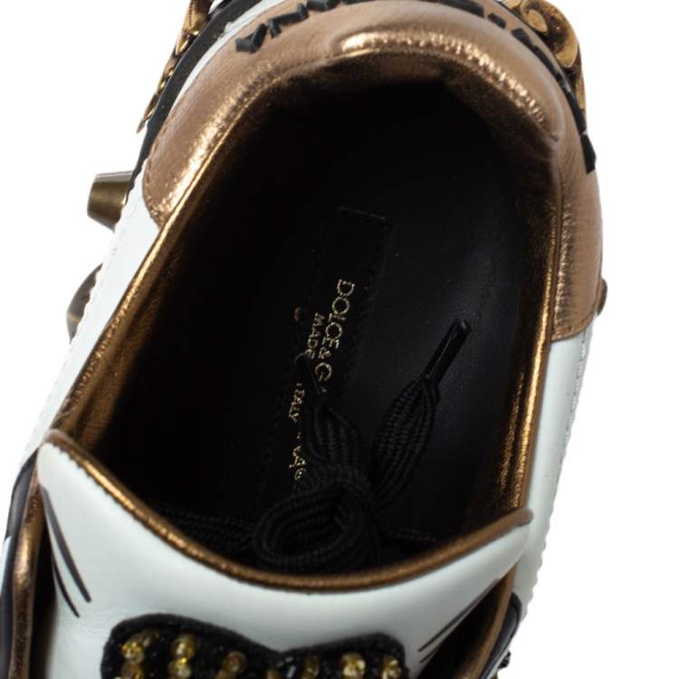 مملوكة مسبقًا Dolce & Gabbana Tri Color Leather Portofino Crown Embellished Low Top Sneakers Size 38