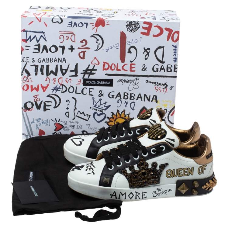 مملوكة مسبقًا Dolce & Gabbana Tri Color Leather Portofino Crown Embellished Low Top Sneakers Size 38