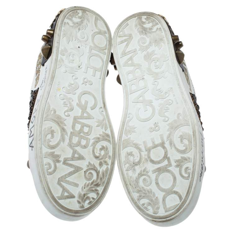 مملوكة مسبقًا Dolce & Gabbana Tri Color Leather Portofino Crown Embellished Low Top Sneakers Size 38