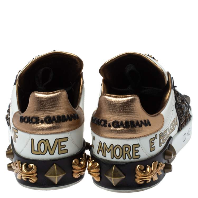 مملوكة مسبقًا Dolce & Gabbana Tri Color Leather Portofino Crown Embellished Low Top Sneakers Size 38