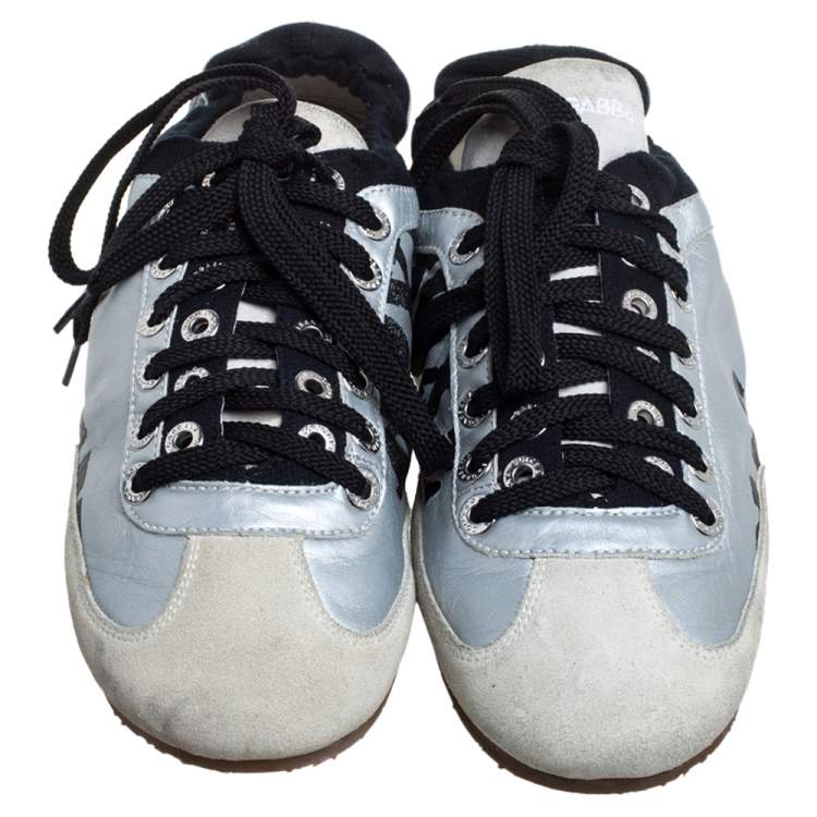 Pre Owned Dolce & Gabbana Silver/Beige Leather And Suede Sneakers Size 43