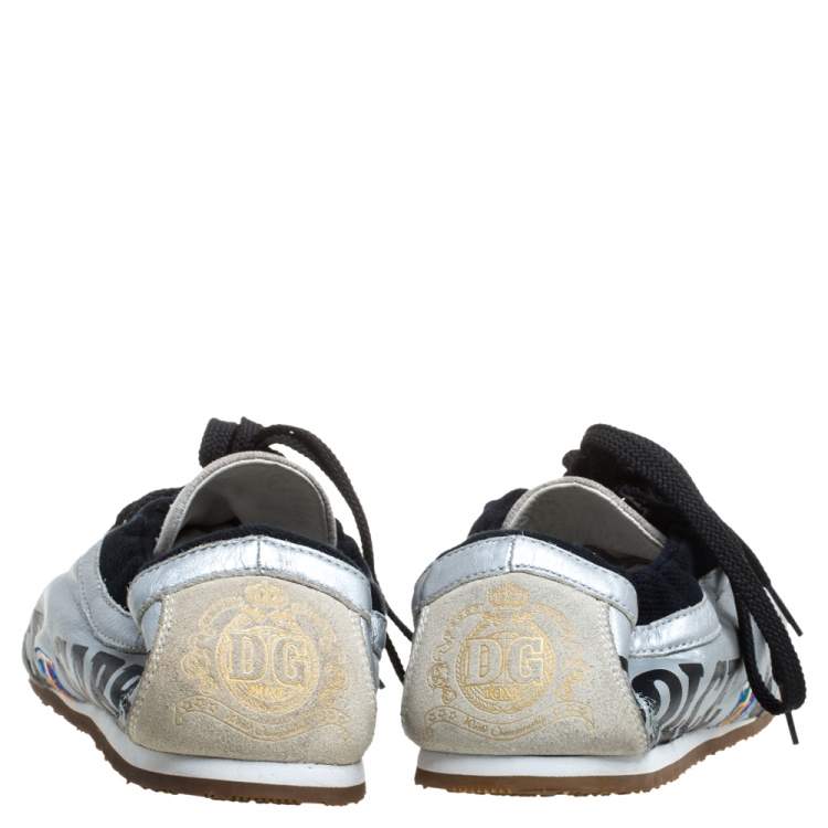 Pre Owned Dolce & Gabbana Silver/Beige Leather And Suede Sneakers Size 43