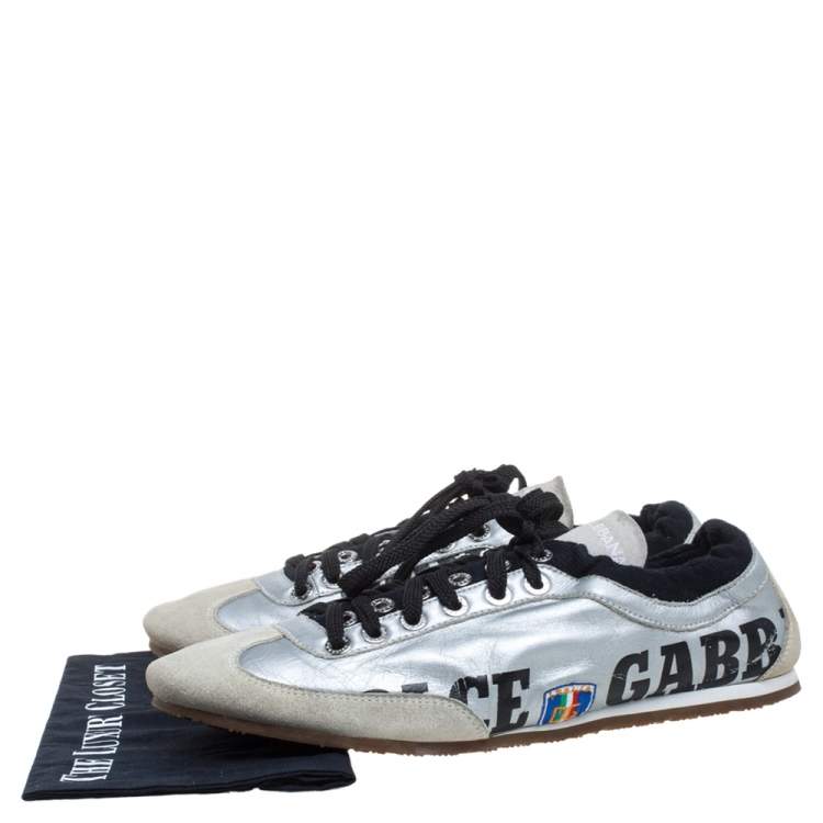 Pre Owned Dolce & Gabbana Silver/Beige Leather And Suede Sneakers Size 43