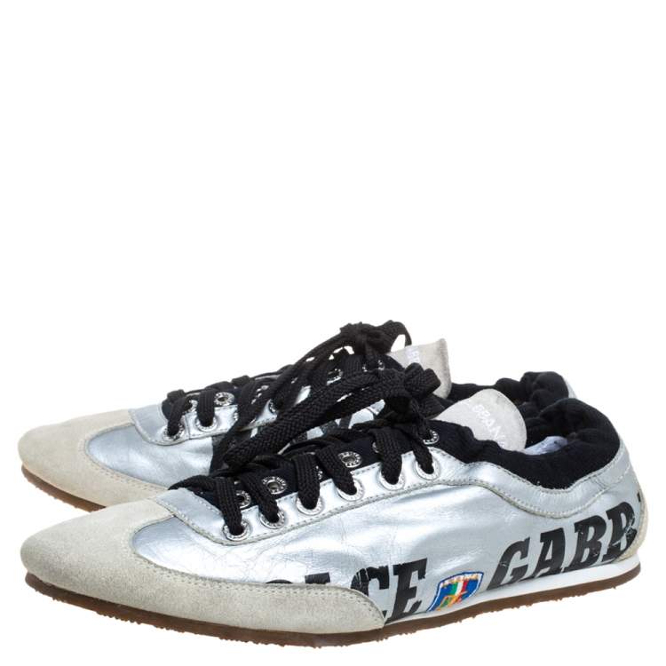 Pre Owned Dolce & Gabbana Silver/Beige Leather And Suede Sneakers Size 43