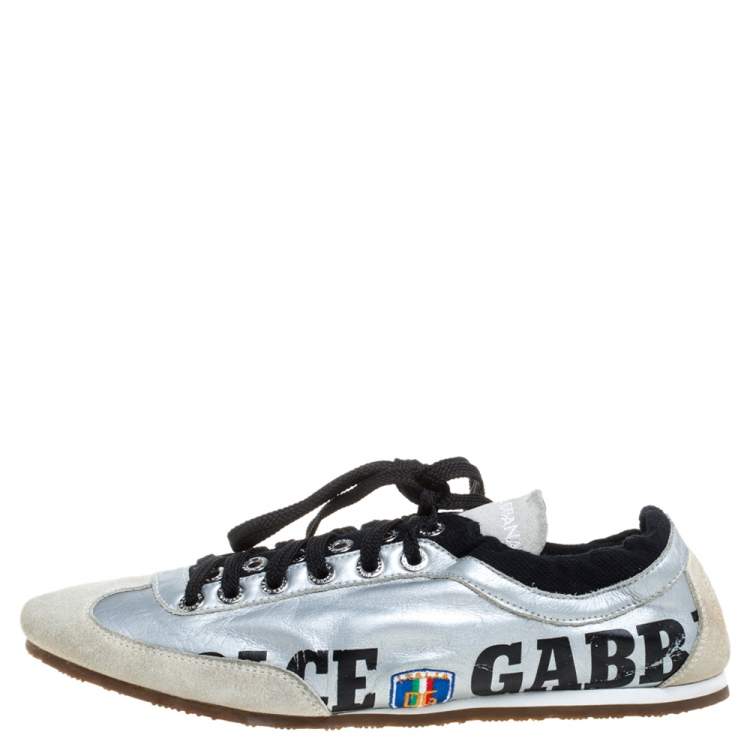 Pre Owned Dolce & Gabbana Silver/Beige Leather And Suede Sneakers Size 43