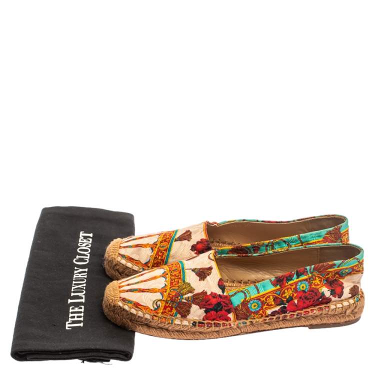 Pre Owned Dolce & Gabbana Multicolor Printed Canvas Espadrille Flats Size 36