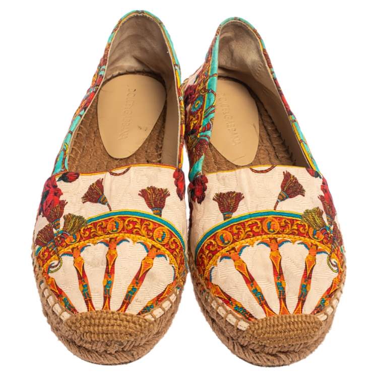 Pre Owned Dolce & Gabbana Multicolor Printed Canvas Espadrille Flats Size 36