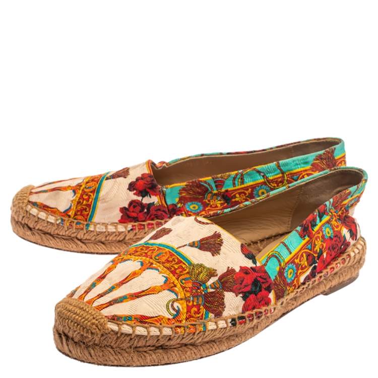 Pre Owned Dolce & Gabbana Multicolor Printed Canvas Espadrille Flats Size 36
