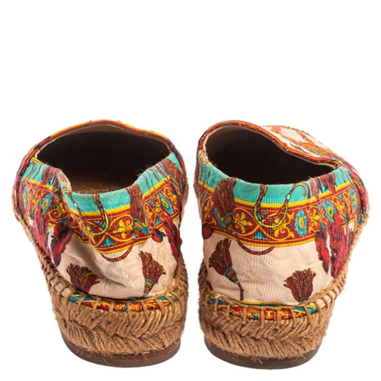 Pre Owned Dolce & Gabbana Multicolor Printed Canvas Espadrille Flats Size 36