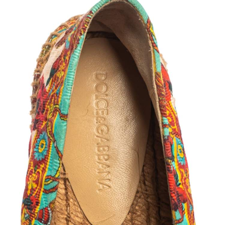 Pre Owned Dolce & Gabbana Multicolor Printed Canvas Espadrille Flats Size 36