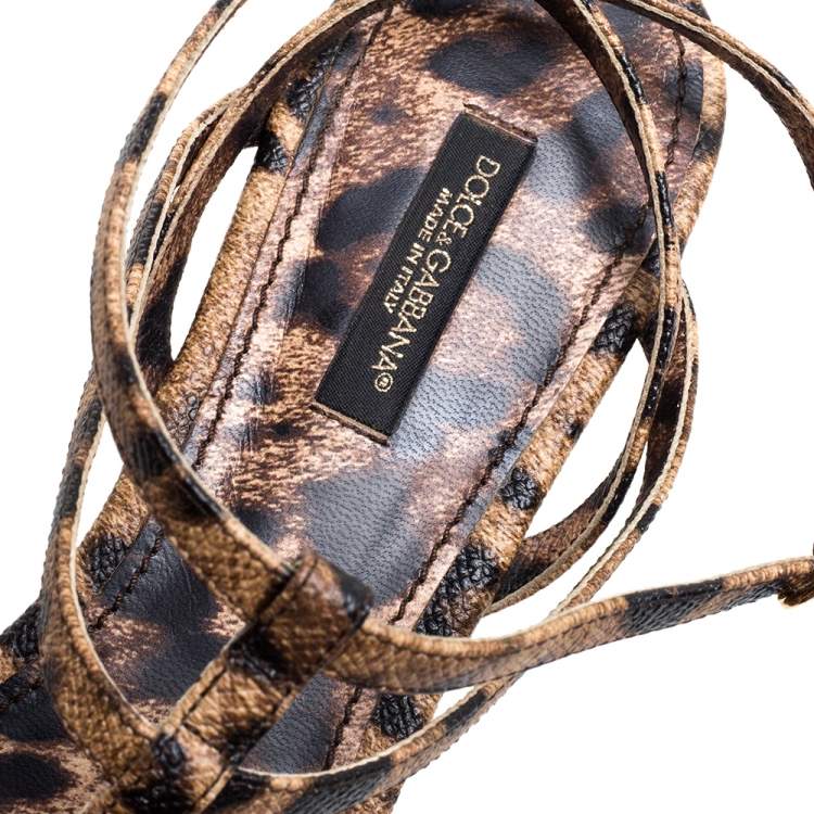 Pre Owned Dolce & Gabbana  Leopard Print Leather T Strap Thong Flats Size 39
