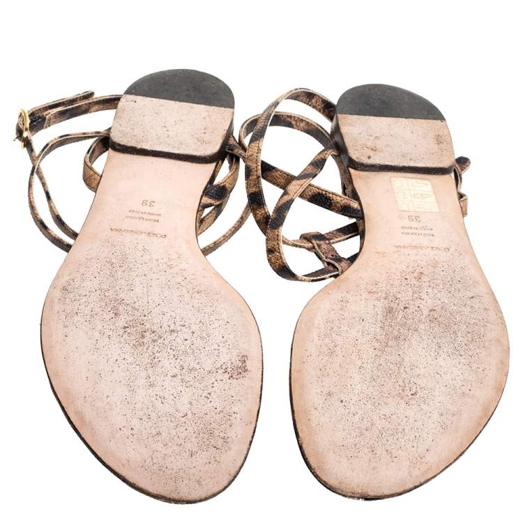 Pre Owned Dolce & Gabbana  Leopard Print Leather T Strap Thong Flats Size 39