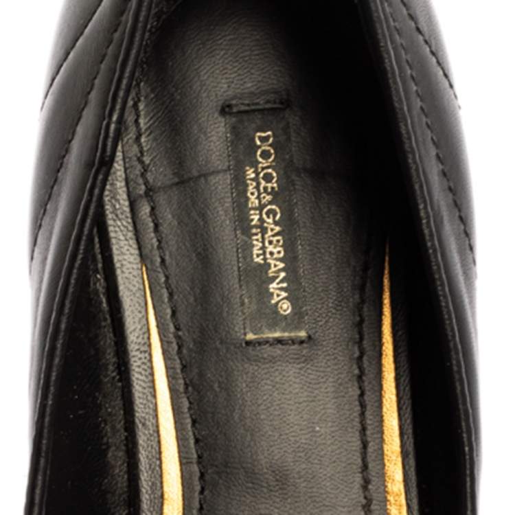 مملوكة مسبقًا Dolce & Gabbana Black Matelasse Leather Devotion Pointed Toe Ballet Flats Size 41