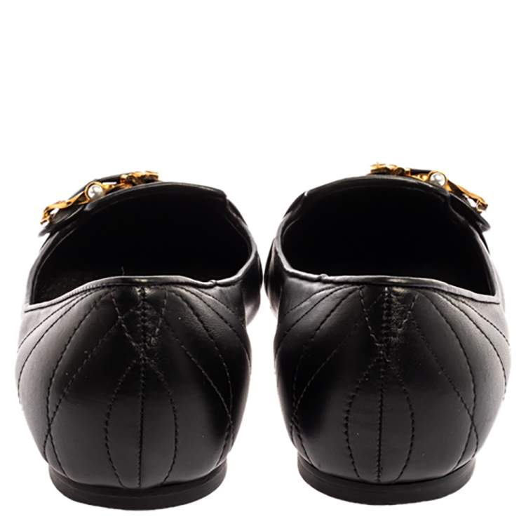 مملوكة مسبقًا Dolce & Gabbana Black Matelasse Leather Devotion Pointed Toe Ballet Flats Size 41