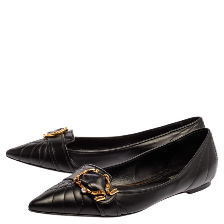 مملوكة مسبقًا Dolce & Gabbana Black Matelasse Leather Devotion Pointed Toe Ballet Flats Size 41