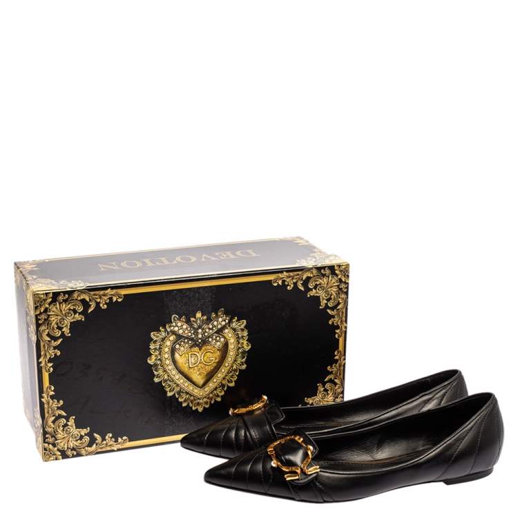 مملوكة مسبقًا Dolce & Gabbana Black Matelasse Leather Devotion Pointed Toe Ballet Flats Size 41