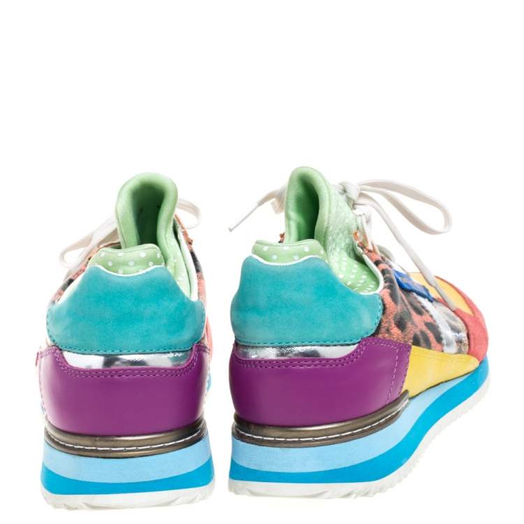Pre Owned Dolce & Gabbana Multicolor Leather, Suede and Patent Leather Low Top Sneakers Size 40