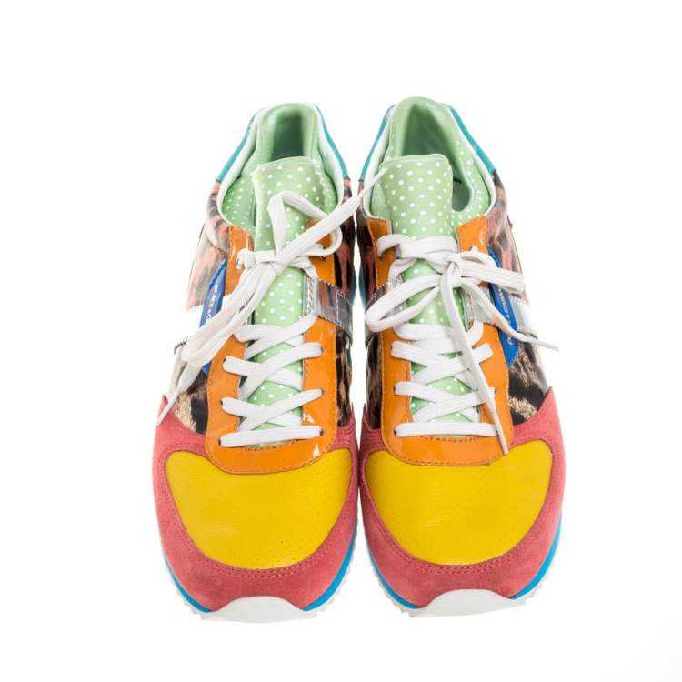 Pre Owned Dolce & Gabbana Multicolor Leather, Suede and Patent Leather Low Top Sneakers Size 40