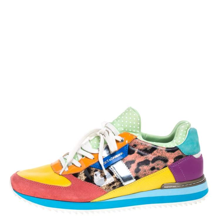 Pre Owned Dolce & Gabbana Multicolor Leather, Suede and Patent Leather Low Top Sneakers Size 40
