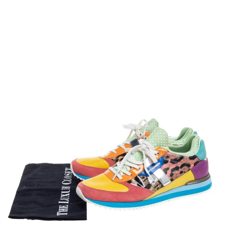 Pre Owned Dolce & Gabbana Multicolor Leather, Suede and Patent Leather Low Top Sneakers Size 40