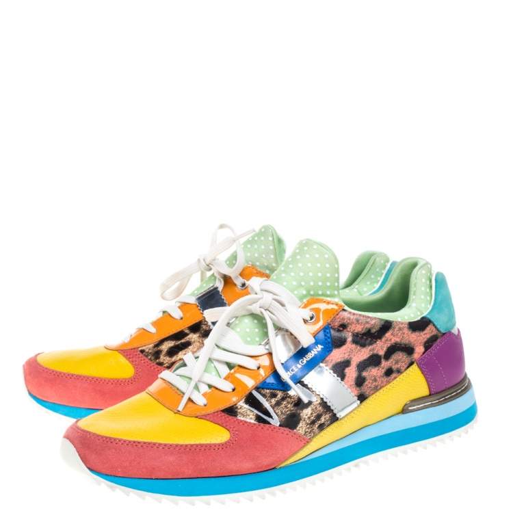 Pre Owned Dolce & Gabbana Multicolor Leather, Suede and Patent Leather Low Top Sneakers Size 40