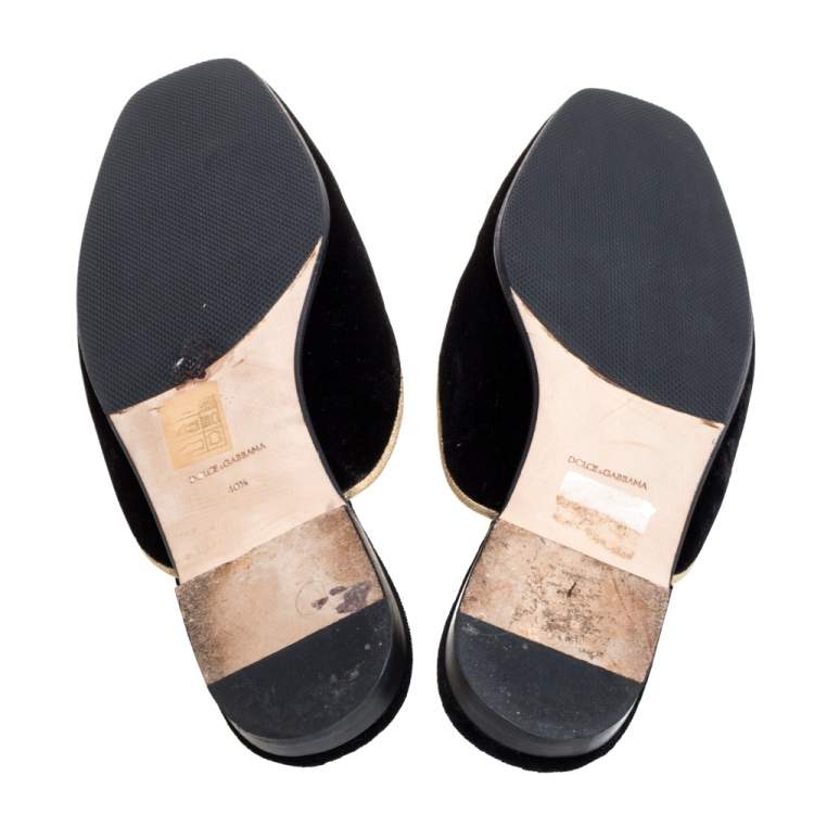 Pre Owned Dolce & Gabbana Black Velvet Jackie Mules Size 40.5