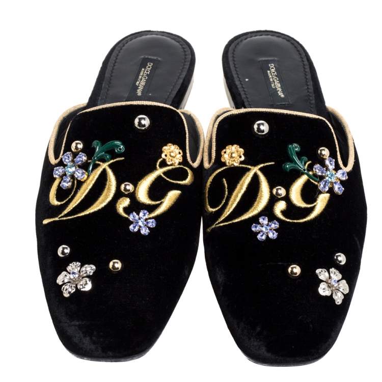 Pre Owned Dolce & Gabbana Black Velvet Jackie Mules Size 40.5