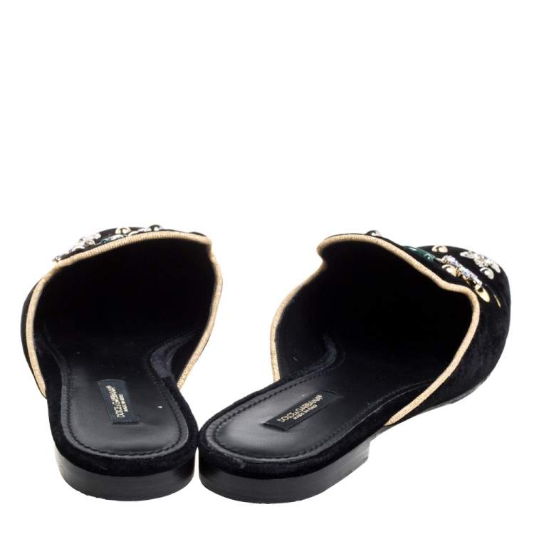 Pre Owned Dolce & Gabbana Black Velvet Jackie Mules Size 40.5