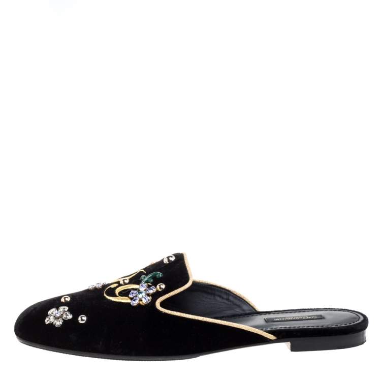 Pre Owned Dolce & Gabbana Black Velvet Jackie Mules Size 40.5