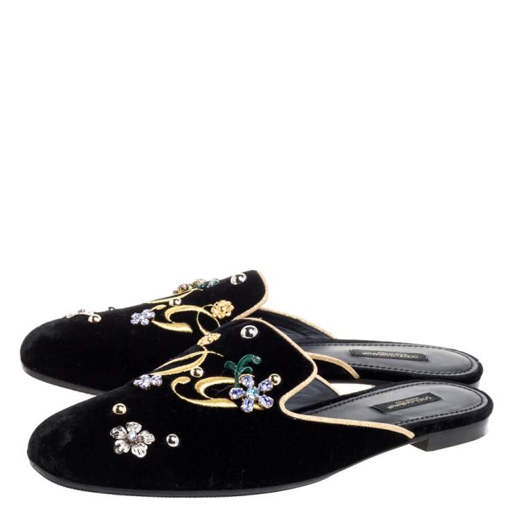 Pre Owned Dolce & Gabbana Black Velvet Jackie Mules Size 40.5
