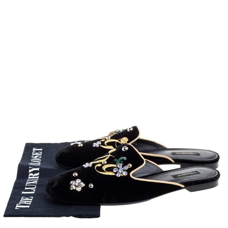 Pre Owned Dolce & Gabbana Black Velvet Jackie Mules Size 40.5