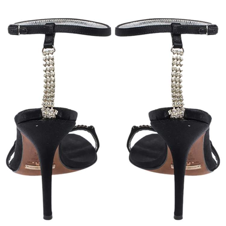 Pre Owned Dolce & Gabbana Black Satin Embellished Ankle Strap Sandals Size 36.5
