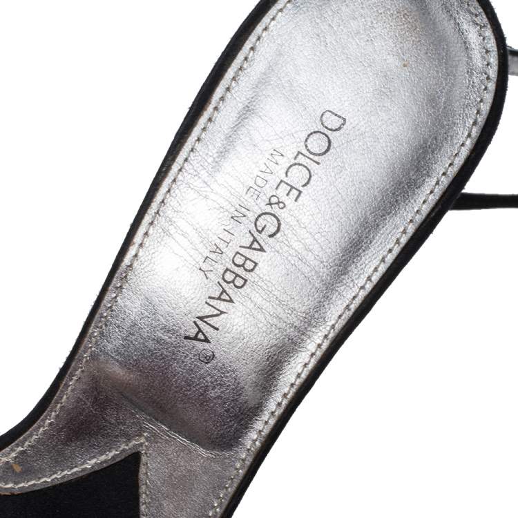 Pre Owned Dolce & Gabbana Black Satin Embellished Ankle Strap Sandals Size 36.5