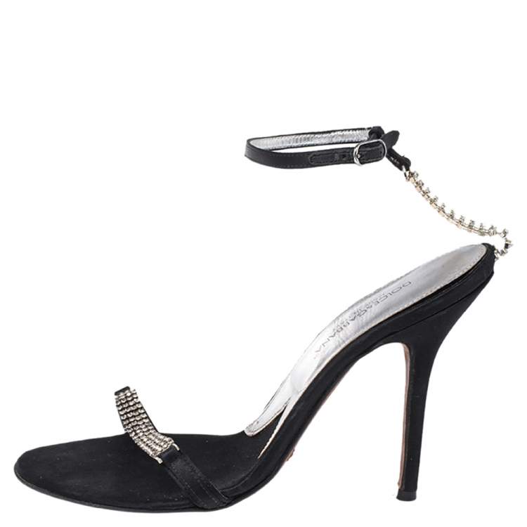 Pre Owned Dolce & Gabbana Black Satin Embellished Ankle Strap Sandals Size 36.5