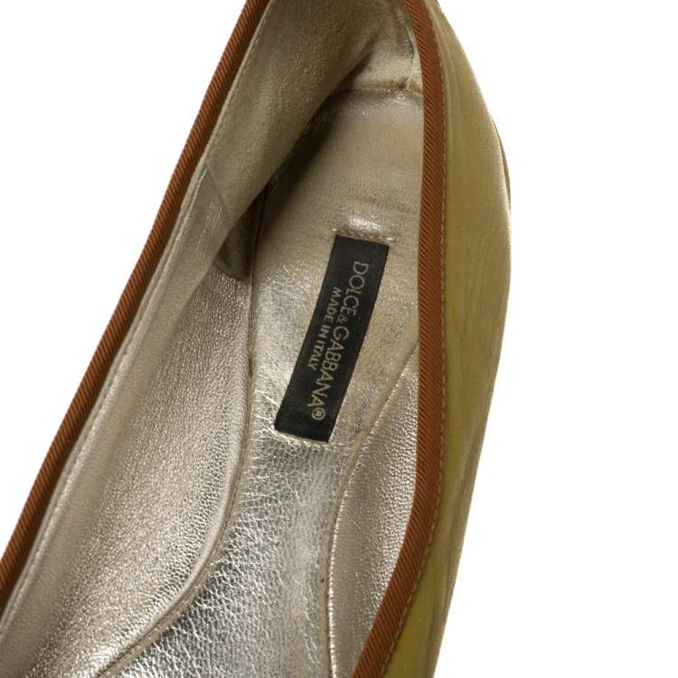 Pre Owned Dolce & Gabbana Green Leather Bow Ballet Flats Size 38